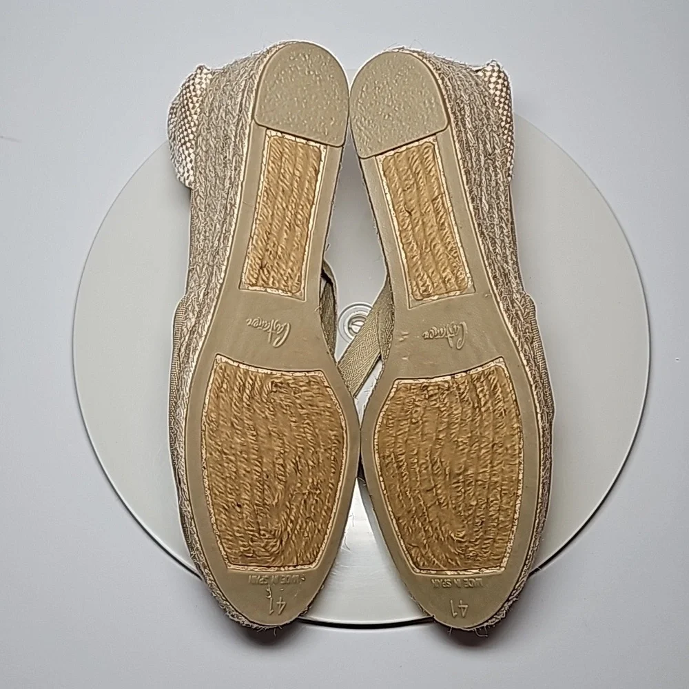 NWB Castaner Carina Sand Canvas Espadrille Wedge Ankle Tie Sandals 10 Jute Heels